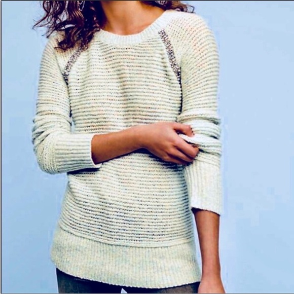 Anthropologie Sweaters - Anthropologie Sleeping on Snow Ice Blue Rhinestone Pullover Sweater Size Small